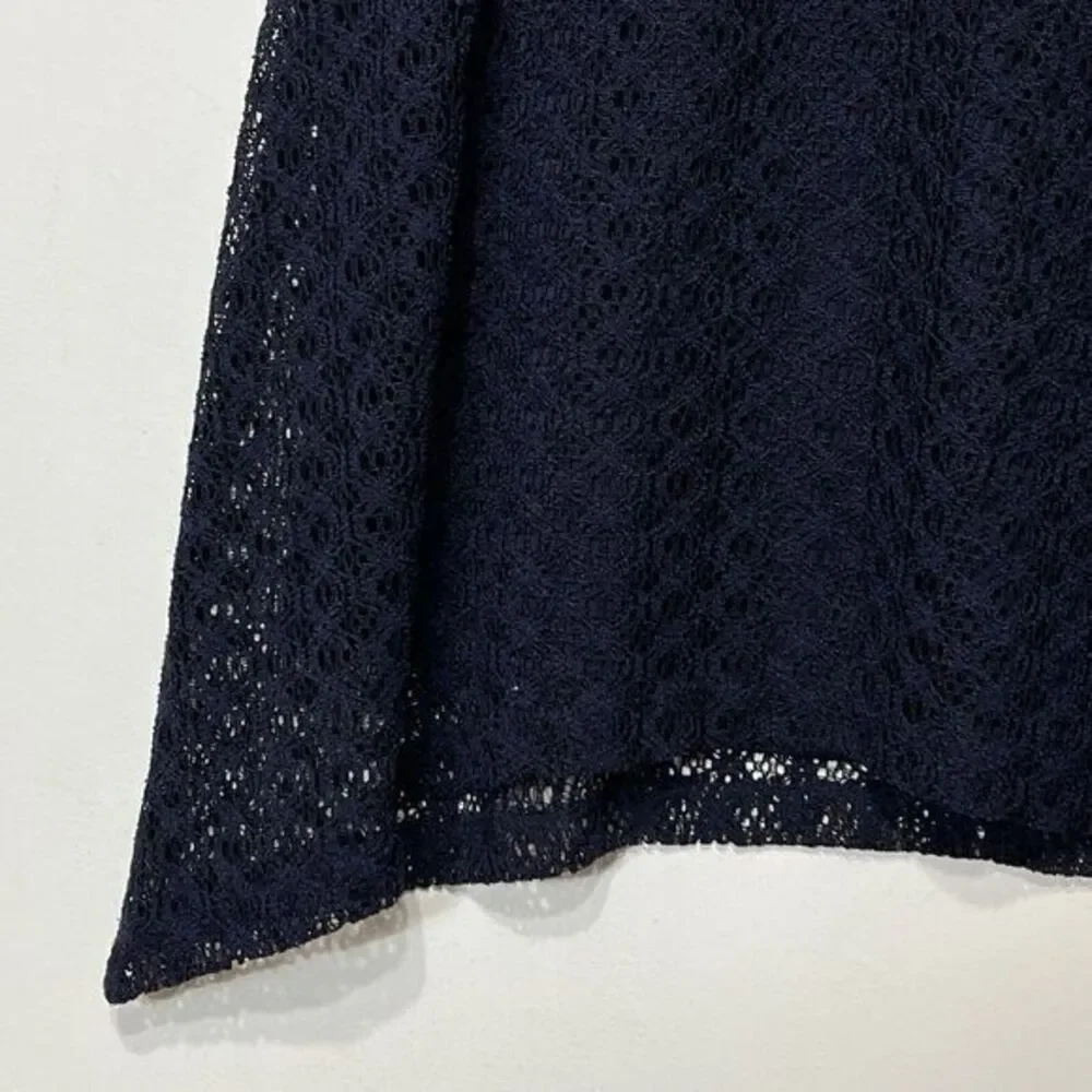 Cato Womens Midi A Line Asymmetrical Skirt Size 8 Navy Crochet Lined Stretch Zip - Picture 4 of 7